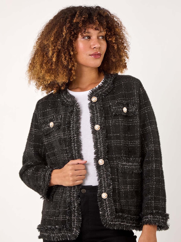 Roman Black Textured Button Cardigan - Image 1 of 5