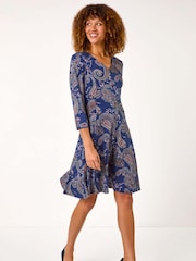 Roman Blue Paisley Print Panel Dress - Image 1 of 5