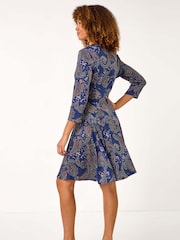 Roman Blue Paisley Print Panel Dress - Image 3 of 5