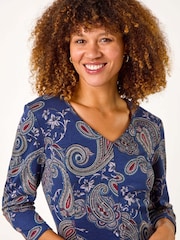 Roman Blue Paisley Print Panel Dress - Image 4 of 5