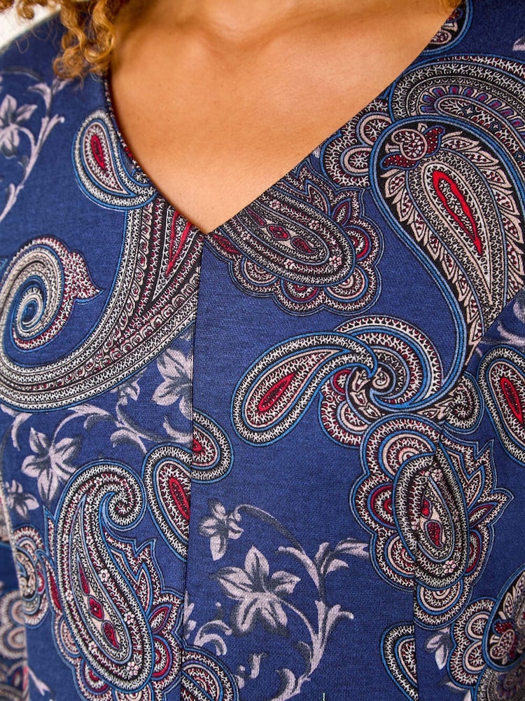 Roman Blue Paisley Print Panel Dress - Image 5 of 5
