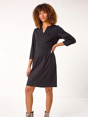 Roman Black Ponte Notch Neck Midi Dress - Image 2 of 5