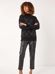 Roman Black Diamond Print Tinsel High Neck Jumper - Image 2 of 5