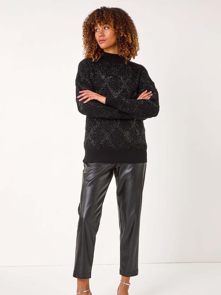 Roman Black Diamond Print Tinsel High Neck Jumper - Image 2 of 5
