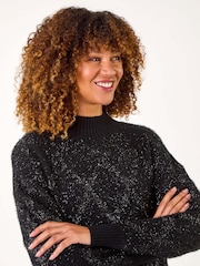 Roman Black Diamond Print Tinsel High Neck Jumper - Image 4 of 5