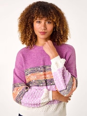 Roman Purple Textured Bobble Knit Crew Jumper - Image 1 of 5