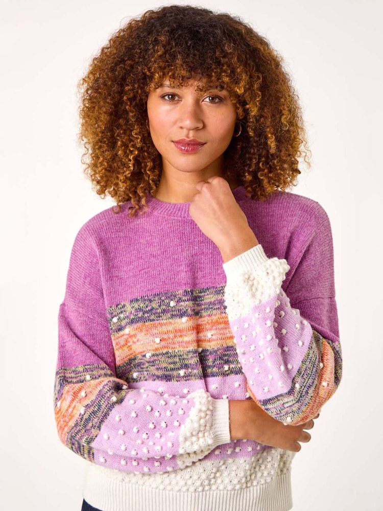 Roman Purple Textured Bobble Knit Crew Jumper - Image 1 of 5