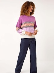 Roman Purple Textured Bobble Knit Crew Jumper - Image 2 of 5