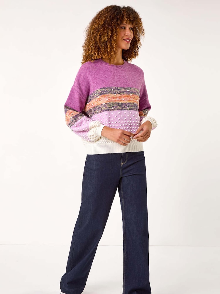 Roman Purple Textured Bobble Knit Crew Jumper - Image 2 of 5