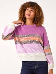 Roman Purple Textured Bobble Knit Crew Jumper - Image 4 of 5