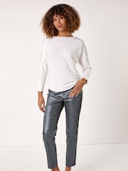 Roman White Contrast Sleeve Trim Knit Jumper - Image 2 of 5