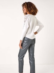 Roman White Contrast Sleeve Trim Knit Jumper - Image 3 of 5