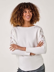 Roman White Contrast Sleeve Trim Knit Jumper - Image 4 of 5
