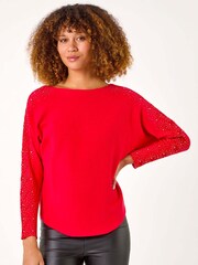 Roman Red Shimmer Sleeve Embellish Knit Jumper - Image 4 of 5