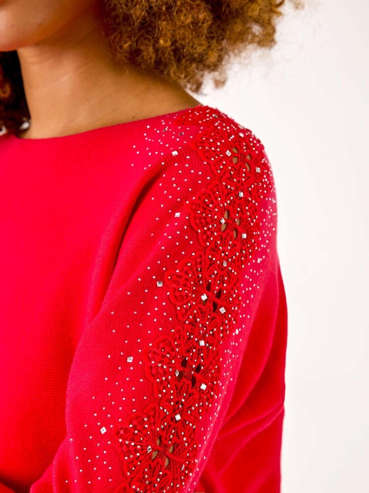 Roman Red Shimmer Sleeve Embellish Knit Jumper - Image 5 of 5 Roman Red Shimmer Sleeve Embellish Knit Jumper - Image 5 of 5