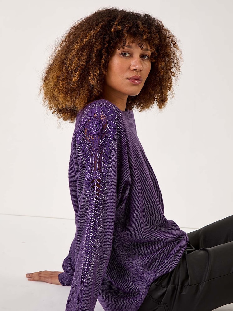 Roxa - Roman Sleeve Embellished Knit Jumper - Imagem 1 de 5