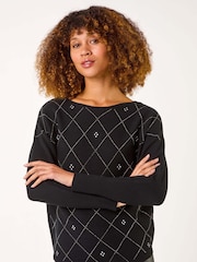 Roman Black Aryglle Embellished Knit Jumper - Image 1 of 5