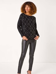 Roman Black Aryglle Embellished Knit Jumper - Image 2 of 5