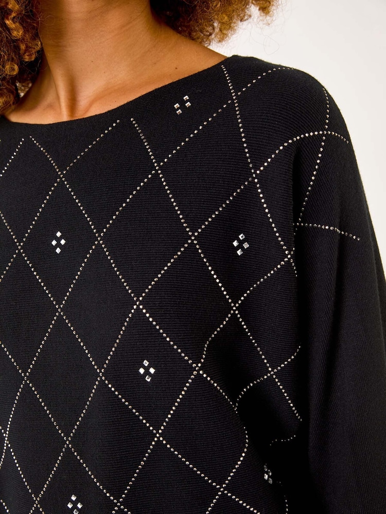 Roman Black Aryglle Embellished Knit Jumper - Image 5 of 5 Roman Black Aryglle Embellished Knit Jumper - Image 5 of 5