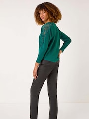 Roman Green Contrast Sleeve Trim Knit Jumper - Image 3 of 5