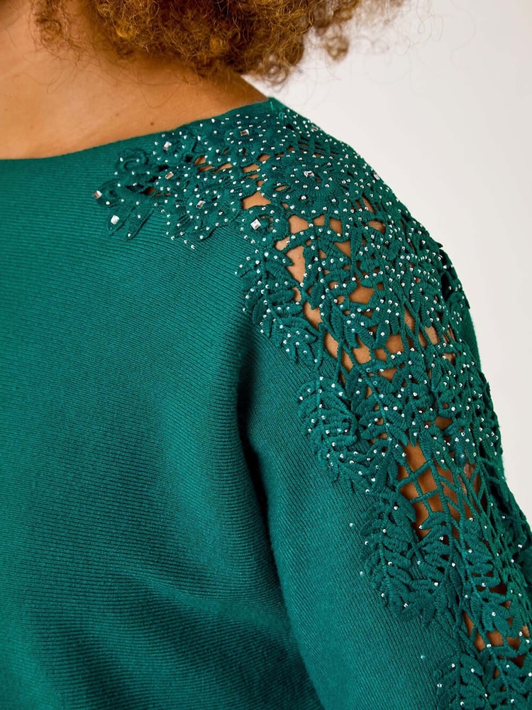 Roman Green Contrast Sleeve Trim Knit Jumper - Image 5 of 5 Roman Green Contrast Sleeve Trim Knit Jumper - Image 5 of 5