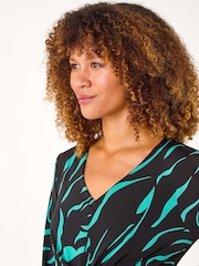 Roman Blue Animal Print Wrap Midi Dress - Image 4 of 5