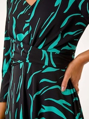 Roman Blue Animal Print Wrap Midi Dress - Image 5 of 5