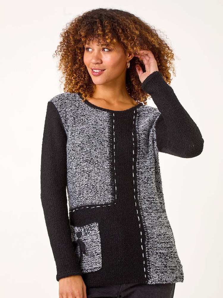 Roman Textured Contrast Pocket Knit Jumper - Imagem 1 de 5