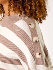 Roman Brown Button Shoulder Detail Stripe Knit Jumper - Image 5 of 5