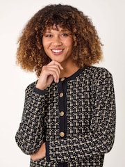 Roman Black Textured Boucle Button Knit Cardigan - Image 2 of 5