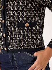 Roman Black Textured Boucle Button Knit Cardigan - Image 5 of 5