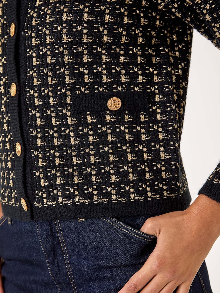 Roman Black Textured Boucle Button Knit Cardigan - Image 5 of 5