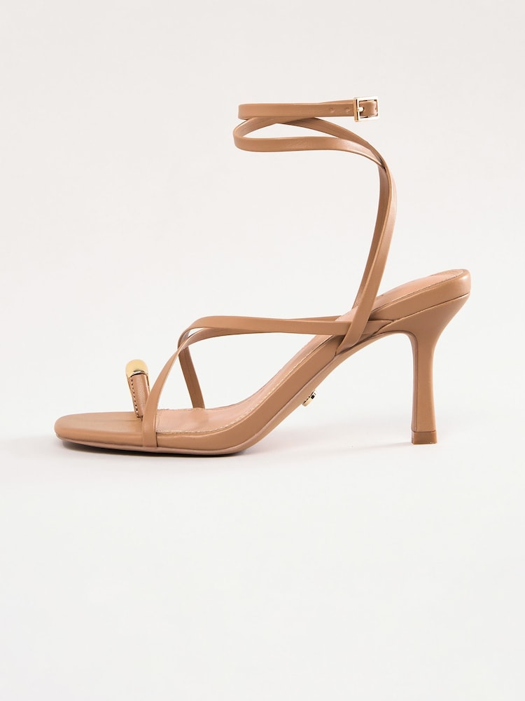 Lipsy Camel High Heeled Metal Toe Ring Faux Leather Sandals - Image 5 of 5