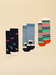 Joules Neat Feet Blue/Orange 3 Pack Socks - Image 1 of 3