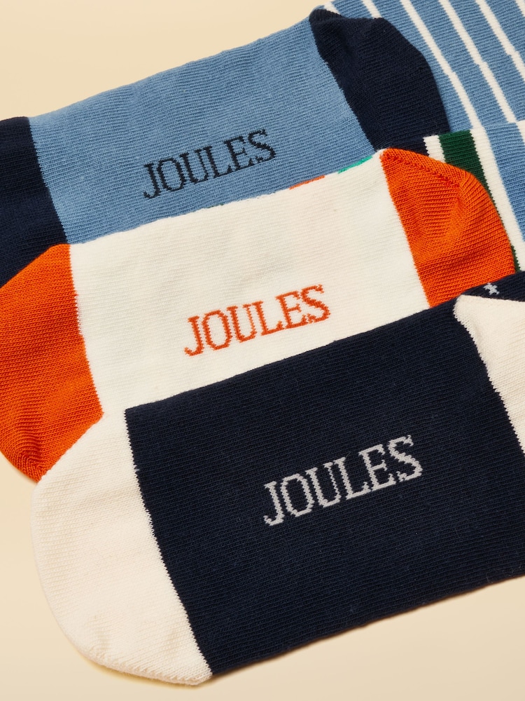 Joules Neat Feet Blue/Orange 3 Pack Socks - Image 3 of 3