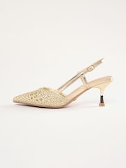 Lipsy Gold Kitten Heel Woven Faux Leather Courts - Image 5 of 5