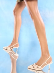 Lipsy White Kitten Heel Woven Faux Leather Courts - Image 3 of 5