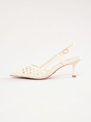 Lipsy White Kitten Heel Woven Faux Leather Courts - Image 5 of 5