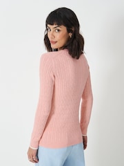 Crew Clothing Pink Heritage Cable V-Neck Jumper - Image 2 of 5