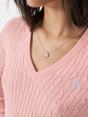 Crew Clothing Pink Heritage Cable V-Neck Jumper - Image 4 of 5