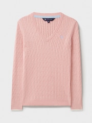 Crew Clothing Pink Heritage Cable V-Neck Jumper - Image 5 of 5