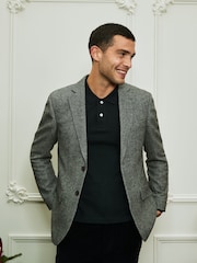 Crew Clothing Company Grey Wool Blend Herringbone Blazer - Image 1 of 5