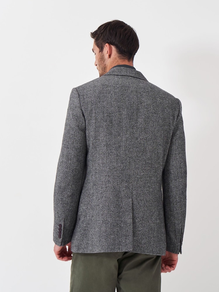 Crew Clothing Company Grey Wool Blend Herringbone Blazer - Image 2 of 5