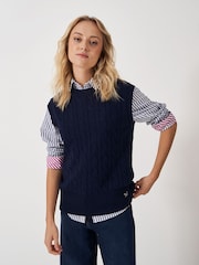 Crew Clothing Company Blue Heritage Cable Knit Crew Neck 100% Cotton Vest - Image 1 of 5