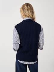 Crew Clothing Company Blue Heritage Cable Knit Crew Neck 100% Cotton Vest - Image 2 of 5