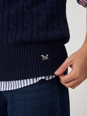 Crew Clothing Company Blue Heritage Cable Knit Crew Neck 100% Cotton Vest - Image 4 of 5