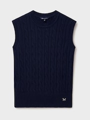 Crew Clothing Company Blue Heritage Cable Knit Crew Neck 100% Cotton Vest - Image 5 of 5