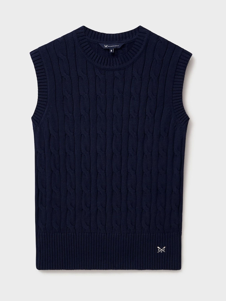 Crew Clothing Company Blue Heritage Cable Knit Crew Neck 100% Cotton Vest - Image 5 of 5