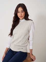 Crew Clothing Company Natural Heritage Cable Knit Crew Neck 100% Cotton Vest - Image 1 of 5