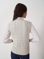 Crew Clothing Company Natural Heritage Cable Knit Crew Neck 100% Cotton Vest - Image 2 of 5